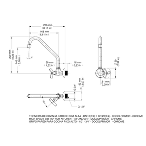 Torneira Para Cozinha De Parede 1/2 E 3/4 Docolprimor - Docol