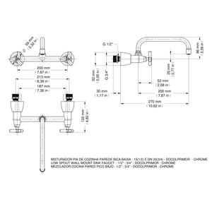 Misturador Para Cozinha De Parede Bica Baixa 1/2 E 3/4 Docolprimor - Docol