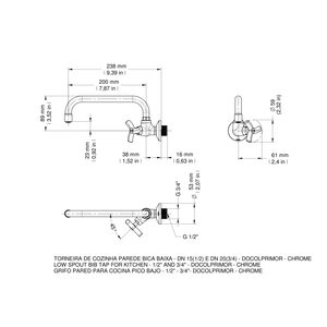Torneira Para Cozinha De Parede Bica Baixa 1/2 E 3/4 Docolprimor - Docol
