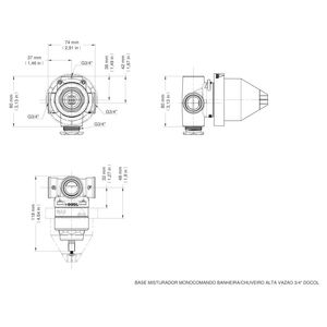 Base Misturador Monocomando Para Banheira Ou Chuveiro Baixa Pressão Alta Vazão 3/4 Chrome - Docol