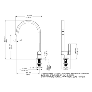 Torneira Para Cozinha De Mesa Bica Alta Quad Cromado - Docol