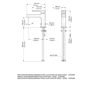 Misturador Monocomando Para Lavatório De Mesa Edge Cromado - Docol
