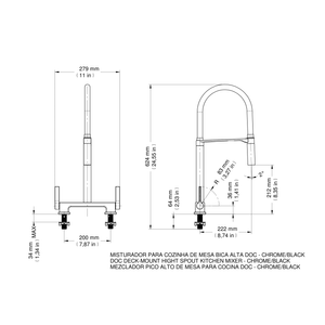 Misturador Para Cozinha De Mesa Bica Alta Doc Chrome/vermelho 738779 - Docol