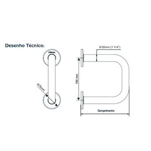 Barra De Apoio Lateral P/ Lavatorio 30 Cm Inox 304 Polido - Leve Vida