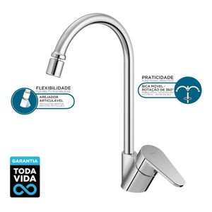 Misturador Monocomando Para Cozinha De Mesa Gali Cromado - Docol