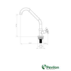Torneira  Cozinha Bancada  Ravena 1/4 Bica Alta C33 3191 Soft - Pevilon