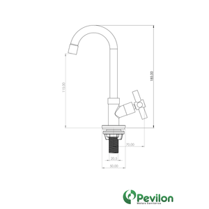 Torneira Cozinha Ravena Bancada 1/4 Bica Alta C31 3191 - Pevilon