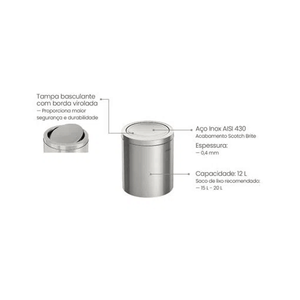 Lixeira Inox C/ Tampa  Basc Swing 12l 94542/112 - Tramontina