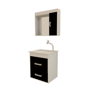 Kit Gabinete Granada Espelheira+balcao Suspenso+ Bancada  Branco C/ebano - Gabinetto