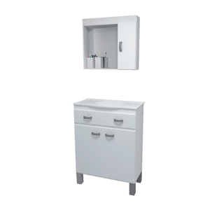 Kit Gabinete Carrara Espelheira+balcao+bancada C/pe Branco - Gabinetto
