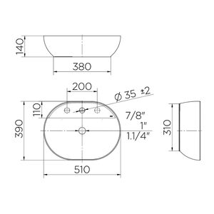 Cuba Oval Ov7 Retangular Com Mesa 510x390x140mm White - Docol