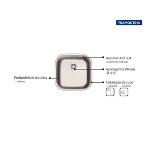 Cuba Embutir/sobrepor  40,0x40,0x18,0 Aco C/ Valv 4.1/2 Acetinado 94029/102 - Tramontina