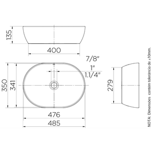 Cuba Oval Retangular Luxo 485x350x135mm White - Docol