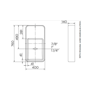 Cuba De Apoio Rt13  Retangular Com Mesa Lateral 760x400x140mm White - Docol Louças