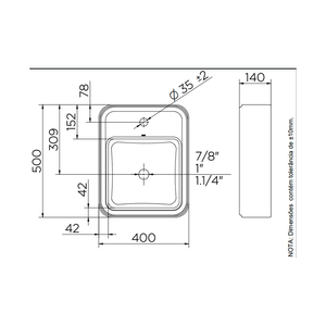 Cuba De Apoio Retangular  Com Mesa Lateral Rt12  500x400x140mm  White - Docol Louças