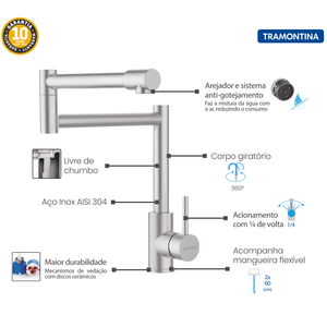 Misturador Inox Mono Flexion - Tramontina