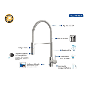Misturador Inox Monocomando Versatile - Tramontina