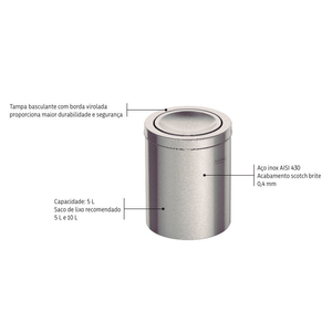 Lixeira Inox Com Tampa  Basc Swing 5l - Tramontina