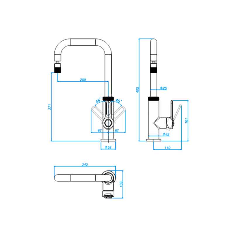 misturador monocomando urban industrial inox cozinha mesa bica movel quadrado 10 a 40mca  deca