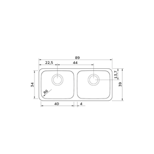 Dora Cuba Dupla 89,0x39x18,5 Aco Inox 304 C/ Valv Acetinado - Tramontina