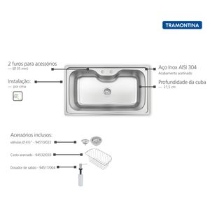 Cuba Inox Morgana Maxi 78fx Acetinado + Acessorios 50,0x86,0x21,5 - Tramontina