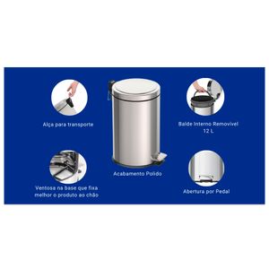 Kit Lixeira Inox C/ Pedal Brasil 12l 94538/112 - Tramontina