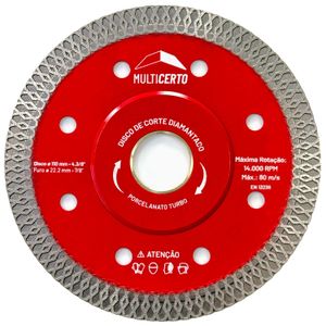 Disco De Corte Diamantado Porcelanato Turbo Extra Fino C/ Reforco 110mmx1.2mm - Multicerto