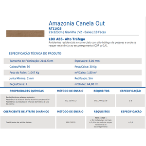 Revestimento Amazonia Canela Out Rt11025  Esmaltado Retificado 21,0x123,0 - Ennova