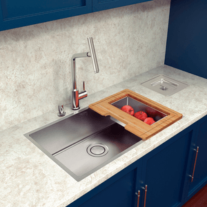 Cuba Quadrum 90x40x20cm Aço Inox C/ Acessorios Tabua / Dosador De Sabão/ Cesto E Lixeira De Embutir 94000953  - Tramontina