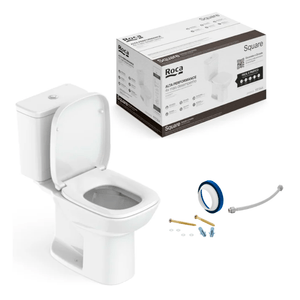 Kit Bacia Debba Square Bacia C/ Caixa Acoplada + Acessórios De Instalação + Assento Soft Close - Roca Louças
